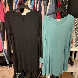 Black and Blue Long Sleeve Dresses